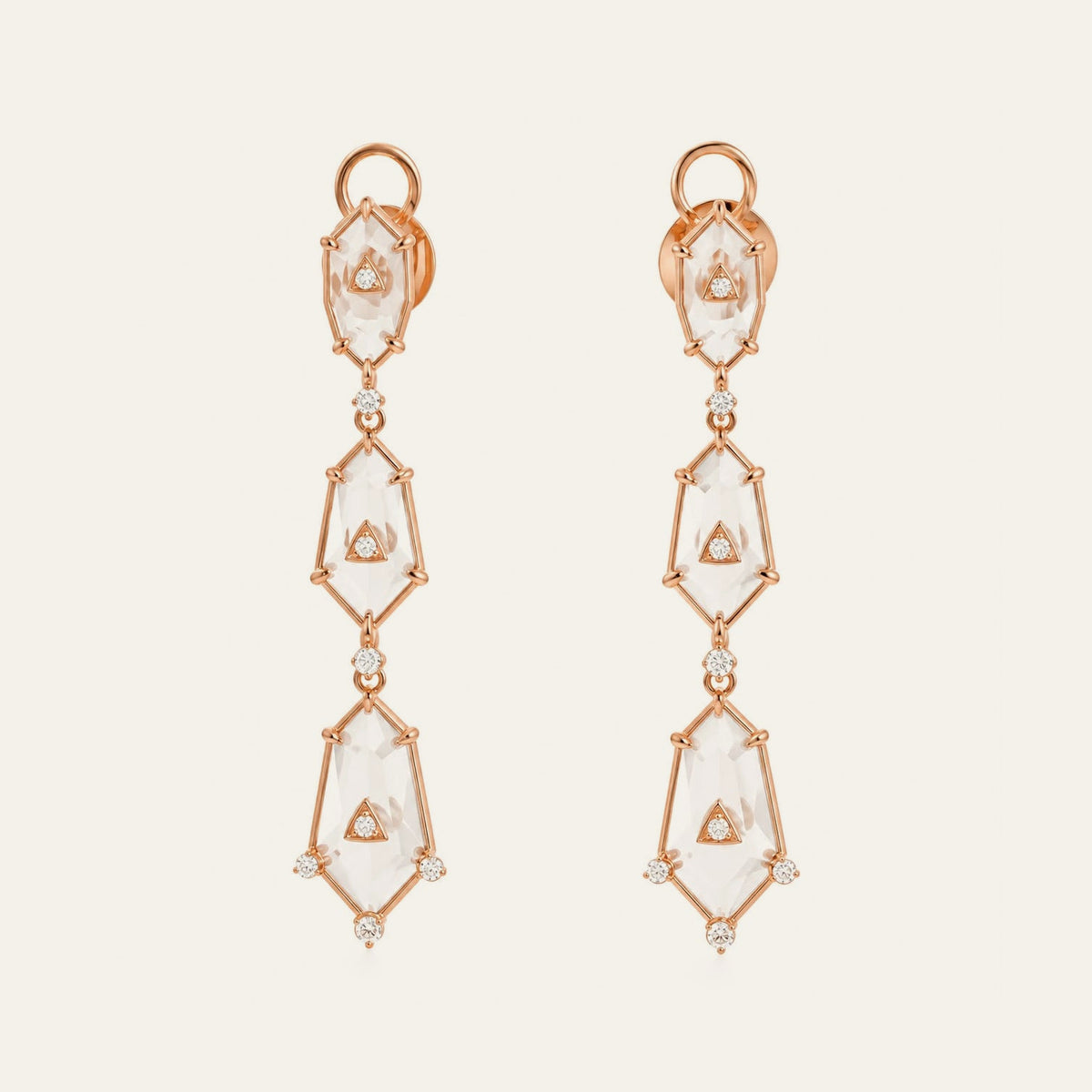 Crystal Prisme Drop Earrings in 18K rose gold with crystal and diamonds