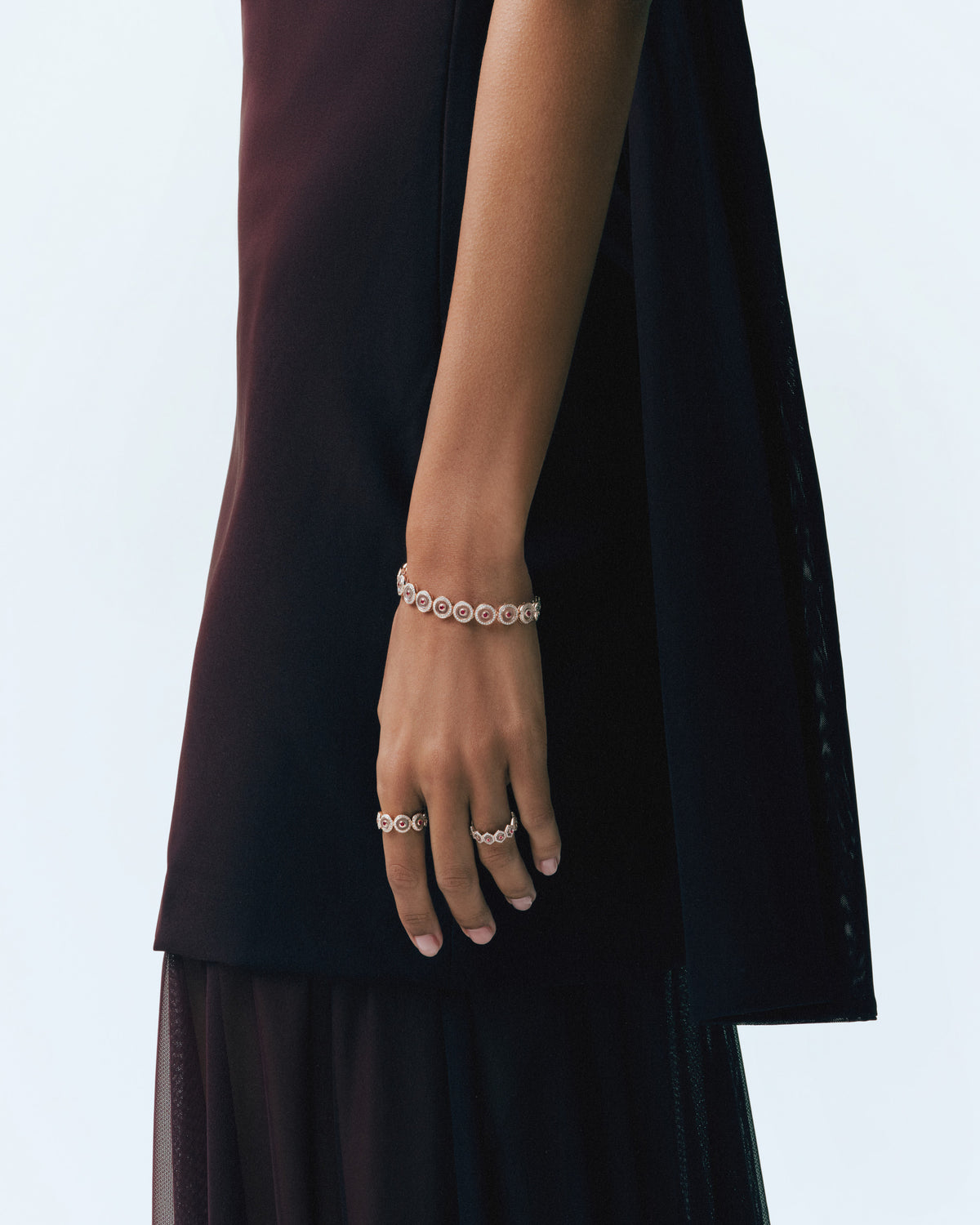 Ruby Circle Tennis Bracelet, worn