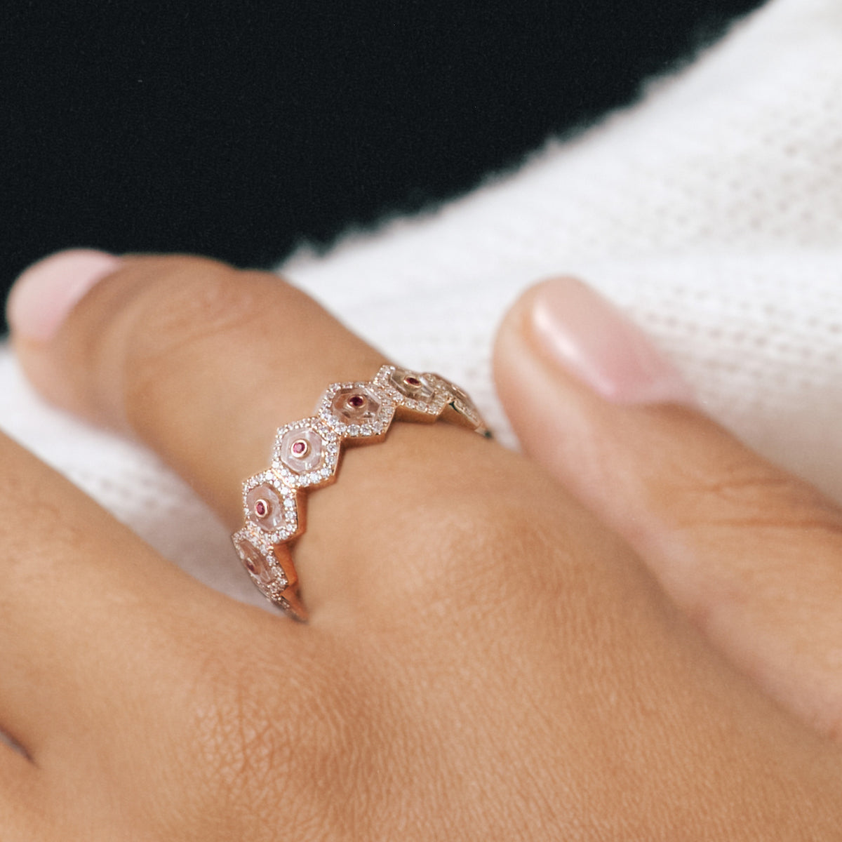 Crystal Prisme Eternity Band Ring, close-up