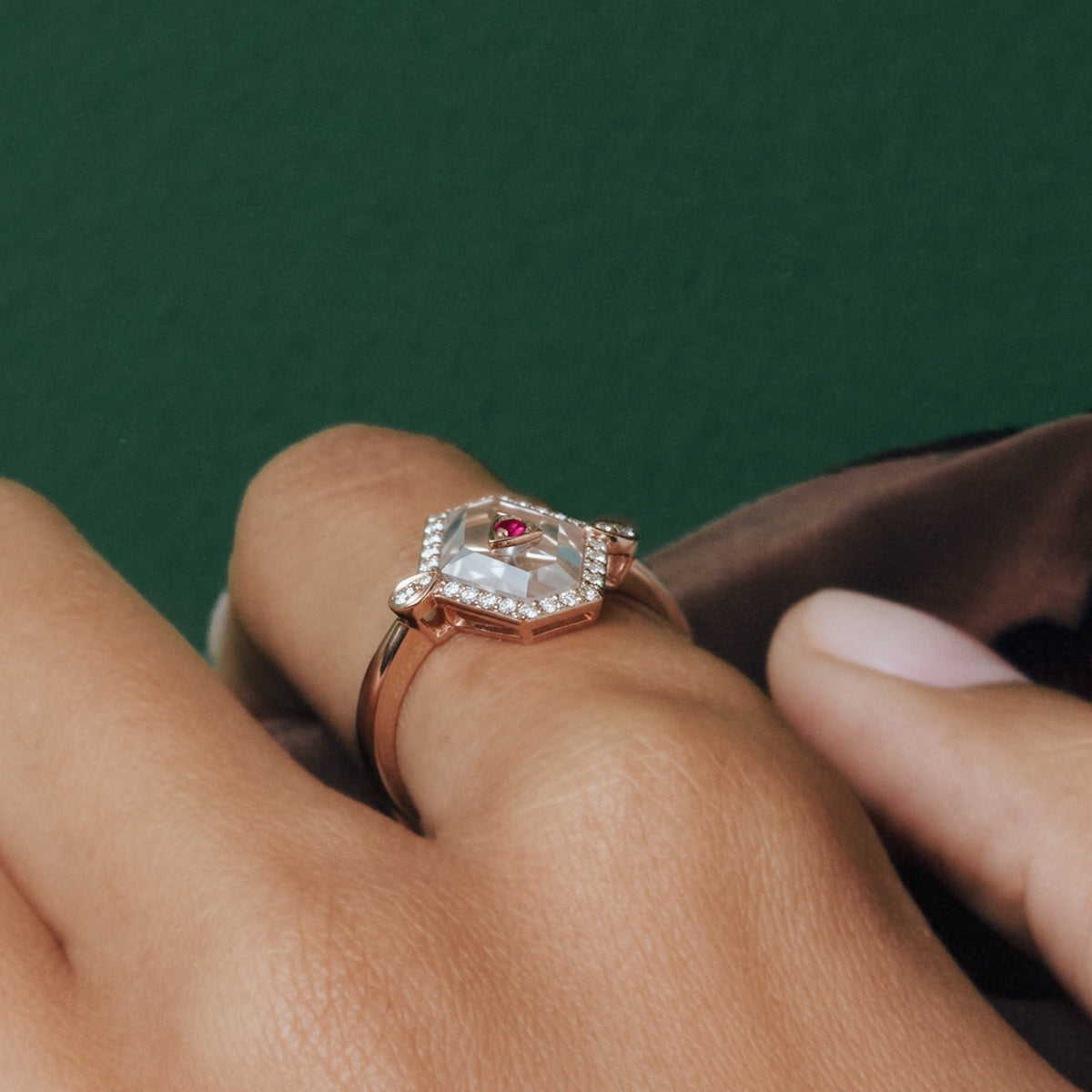 Crystal Prisme Statement Ring, close-up
