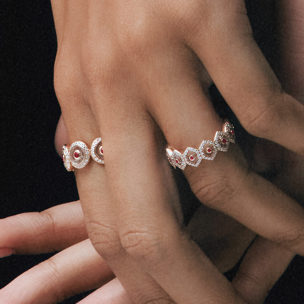 Ruby Circle Eternity Ring, close-up