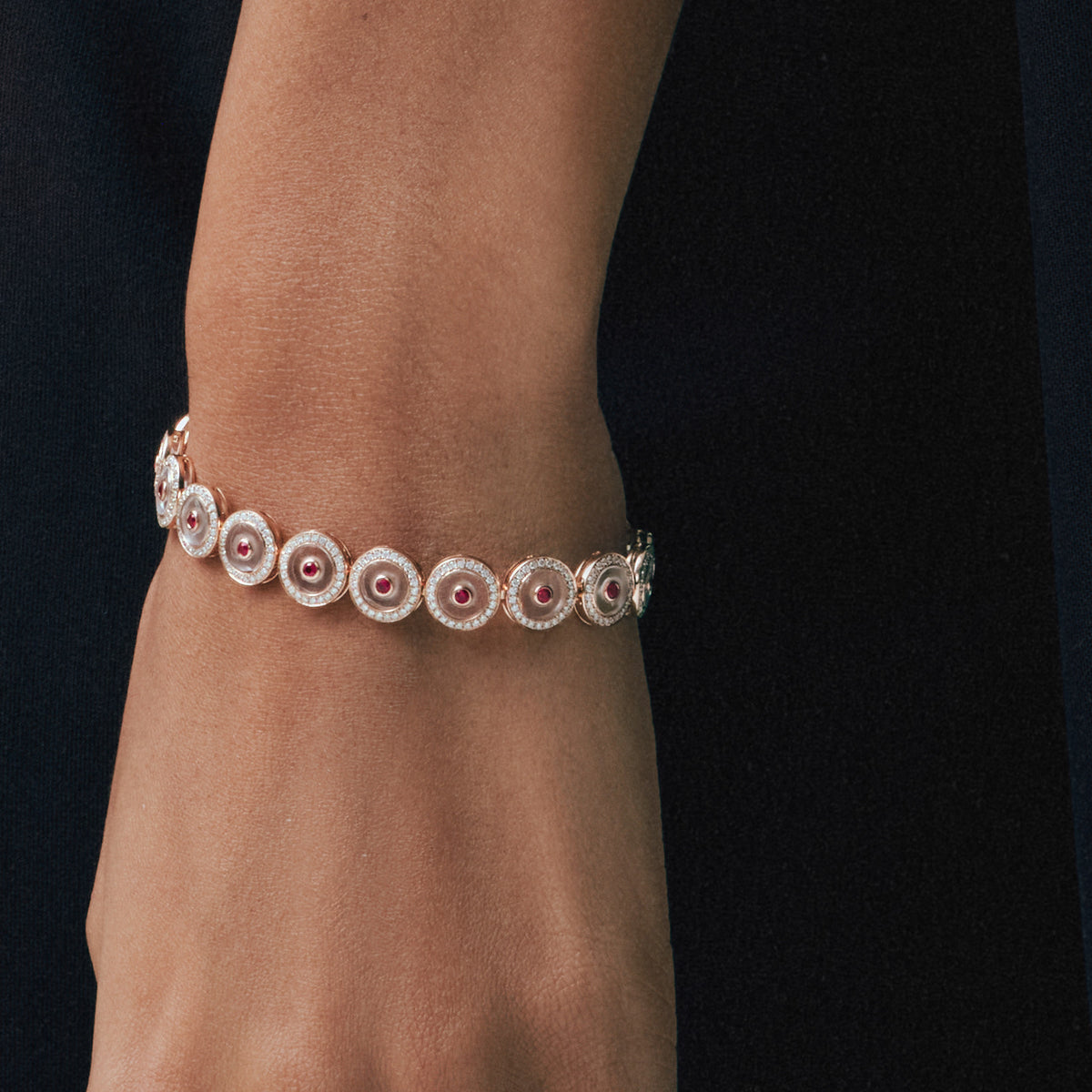 Ruby Circle Tennis Bracelet, close-up