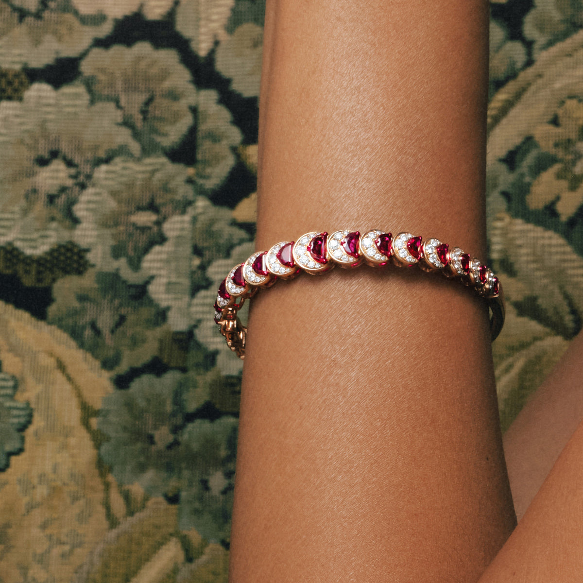 Ruby Crescent Bangle, close-up